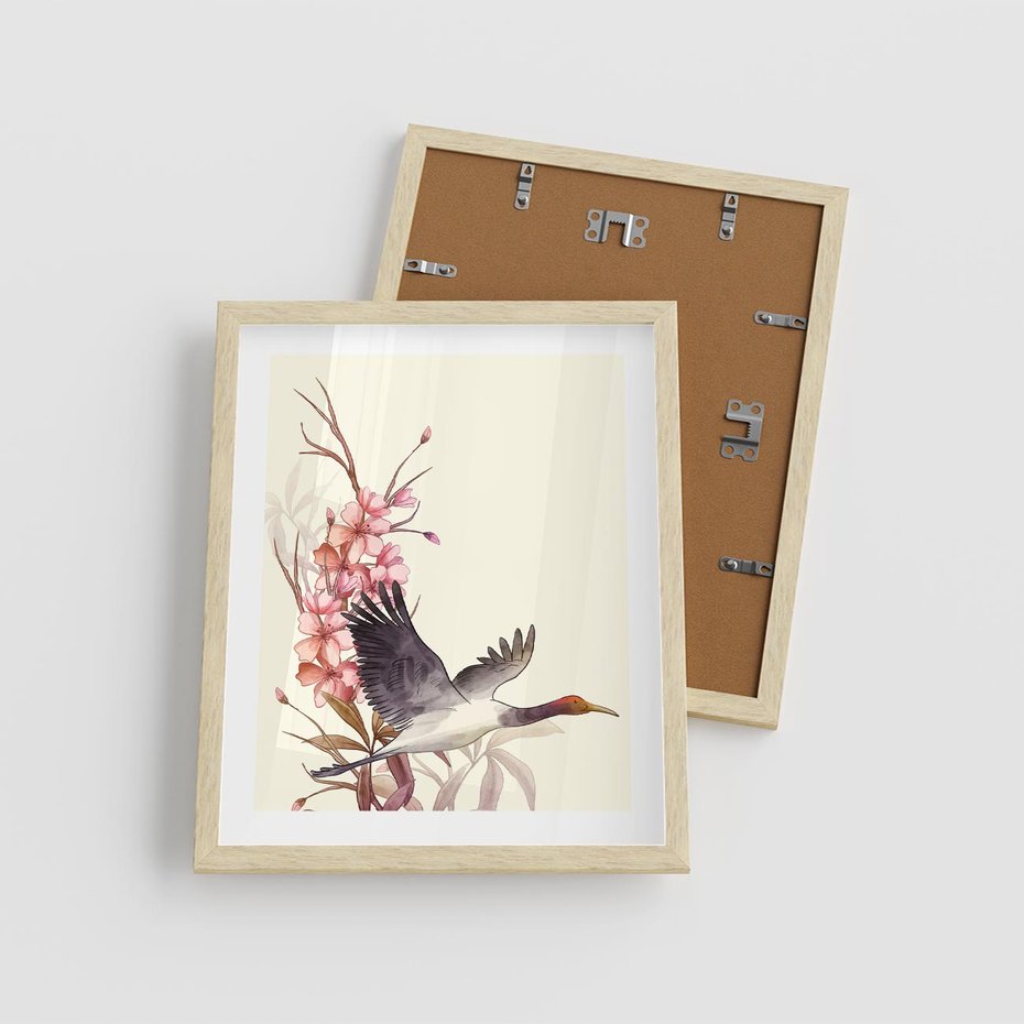 Plakat w ramie 40x50 - Szept Japonii - japońska sztuka, ptak - rama drewno