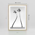 Plakat w ramie 50x70 - Samotne Palmy - czarno biała fotografia, dwie samotne palmy - rama drewno