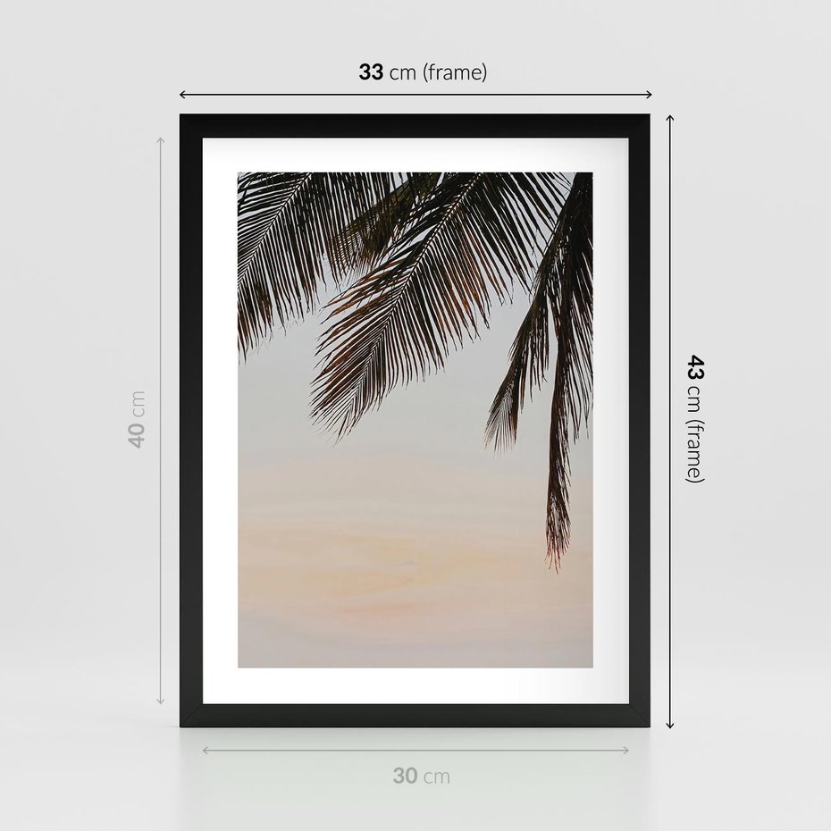Plakat w ramie 30x40 - Tropikalna Harmonia - palmy na tle nieba - rama czarna