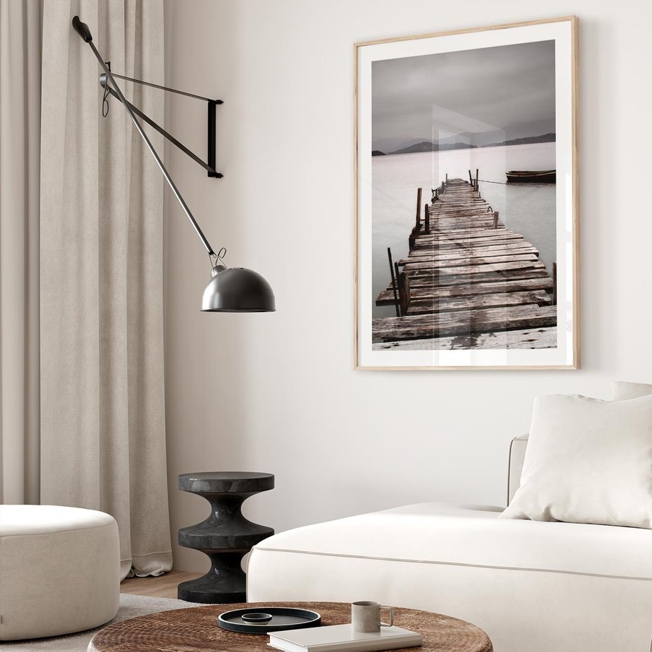 Plakat w ramie 30x40 - Spokój nad Jeziorem - pomost, jezioro - rama drewno