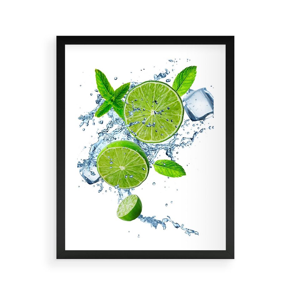 Plakat w ramie 40x50 - Świeżość i Witalność - limonka, owoce - rama czarna