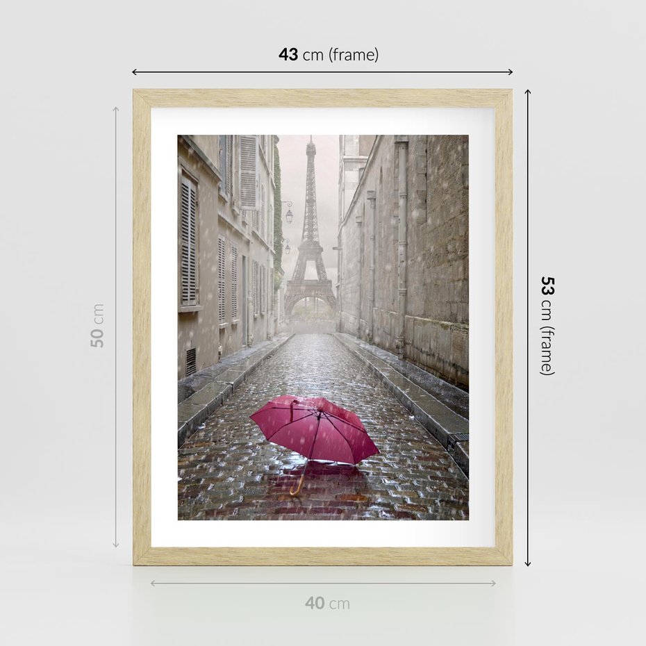 Plakat w ramie 40x50 - Francuska elegancja pod parasolem - Francja, parasol - rama drewno
