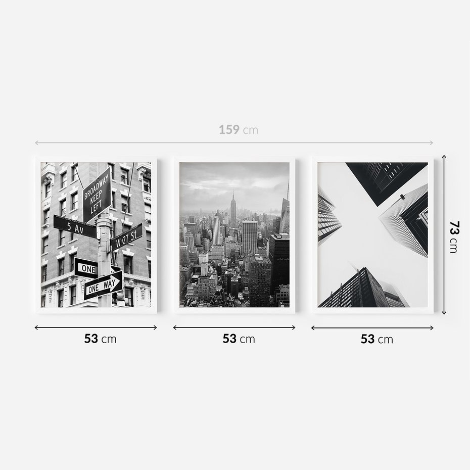 Zestaw obrazy w ramie 50x70 galeria - Nowy, Jork, miasto, nowoczesny - rama biała