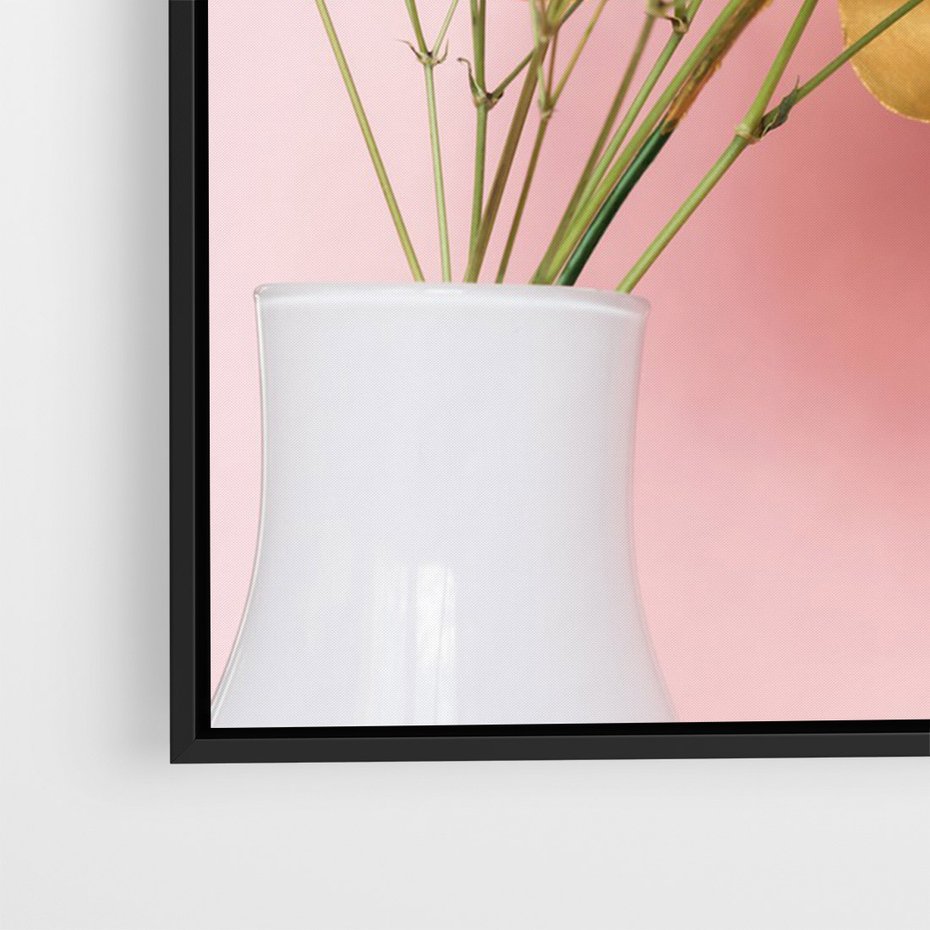 Obraz w ramie 70x100 - Blask Natury - złote, liście - rama czarna