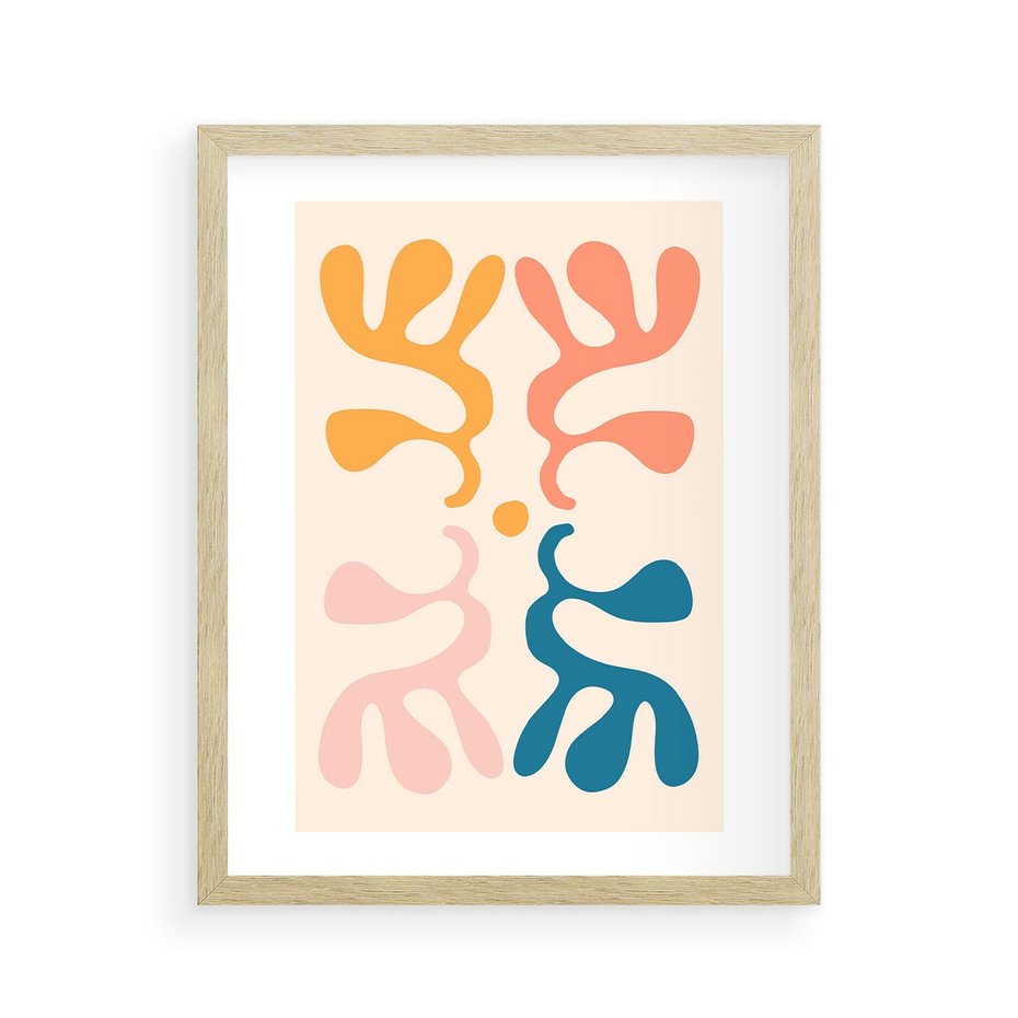 Plakat w ramie 40x50 - Migotliwe Akwarelowe Kontury - absrakcyjne dziwne formy, nowoczesny plakat - rama drewno