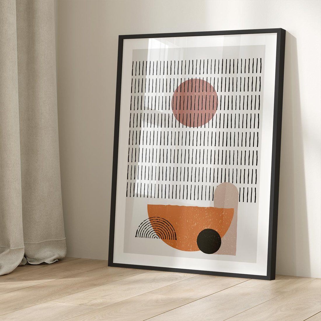 Plakat w ramie 40x50 - Symetria w Stylu Mid-Century - minimalistyczny obraz, mid-century styl - rama czarna
