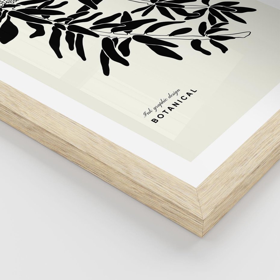 Plakat w ramie 50x70 - Szept kwiatowej wyobraźni - czarno biała grafika, roślinność - rama drewno