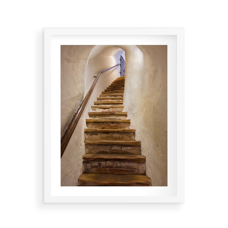 Plakat w ramie 40x50 - Schody Wymiarów - schody, tunel - rama biała