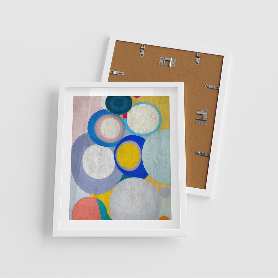 Plakat w ramie 40x50 - Rozkwitająca Symfonia Serca - abstrakcyjne geometryczne kształty, olejny obraz - rama biała