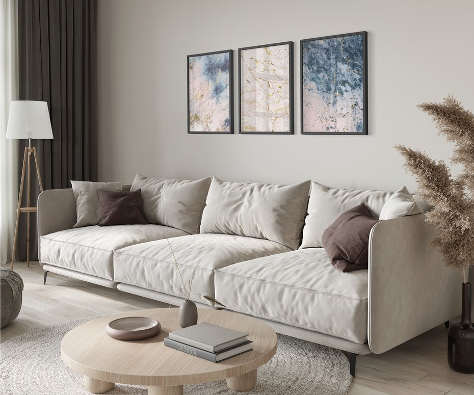 Zestaw obrazy w ramie 50x70 galeria - Marmur, złoto, błękit, turkus - rama czarna