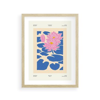 Plakat w ramie 40x50 - Rozświetlone Odbicia - lilie wodne, pastelowe kolory - rama drewno