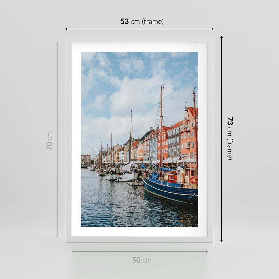 Plakat w ramie 50x70 - Wibracje Miejskiego Klimatu - Dania, Kopehaga - rama biała