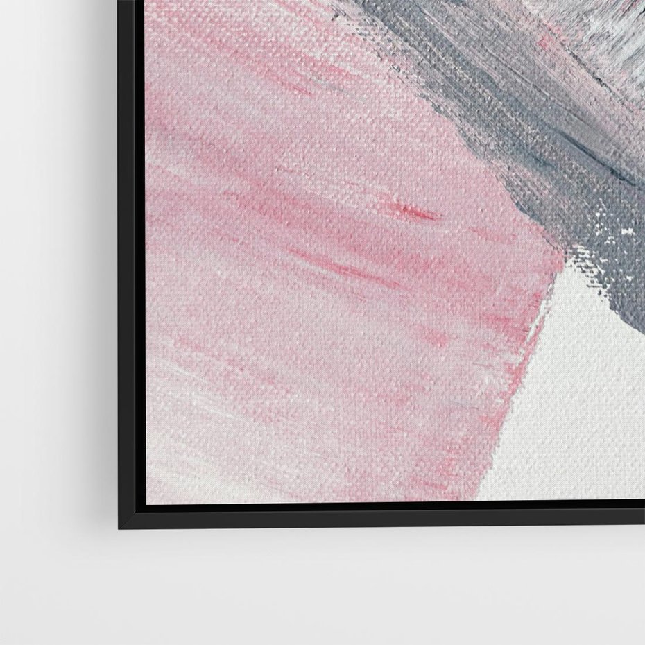 Obraz w ramie 50x50 - Kontrastujący Ruch Emocji - abstrakcyjne pasy farby, kolory róż szary czarny - rama czarna