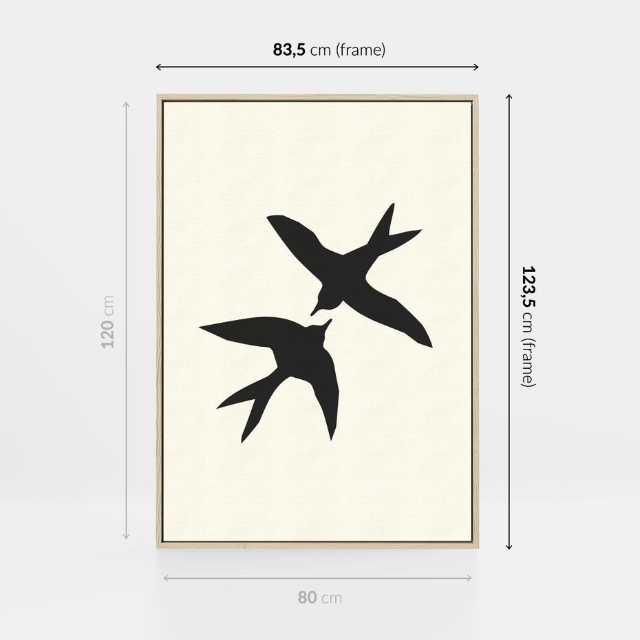 Obraz w ramie 80x120 - Kreatywne Echa - jaskółki, minimalizm - rama drewno