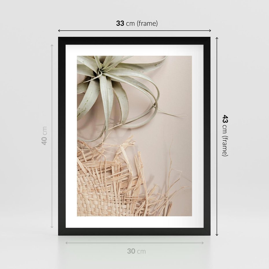 Plakat w ramie 30x40 - Aloes w Stylu Boho - kompozycja, wiklina - rama czarna