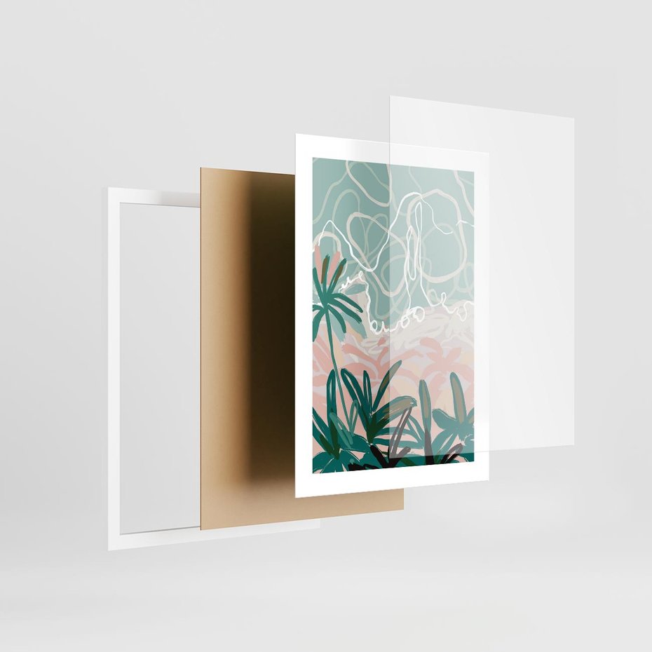 Plakat w ramie 30x40 - Rajski Stan - pastelowy krajobraz, nowoczesny plakat - rama biała