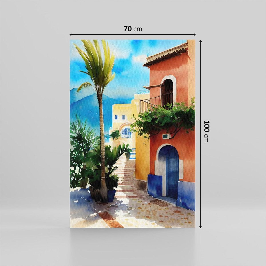 Obraz na płótnie 70x100 - Spokój Miasta nad Morzem - akwarela, sródziemnomorski klimat