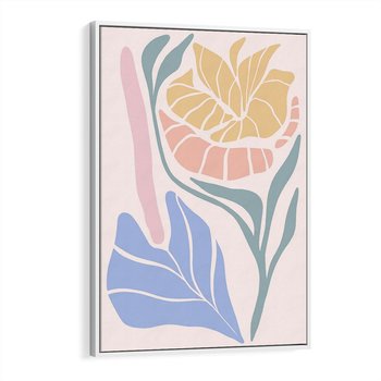 Obraz w ramie 80x120 - Kwiatowe Granice Kształtów - nowoczesny plakat, kwiaty w pastelowych kolorach - rama biała