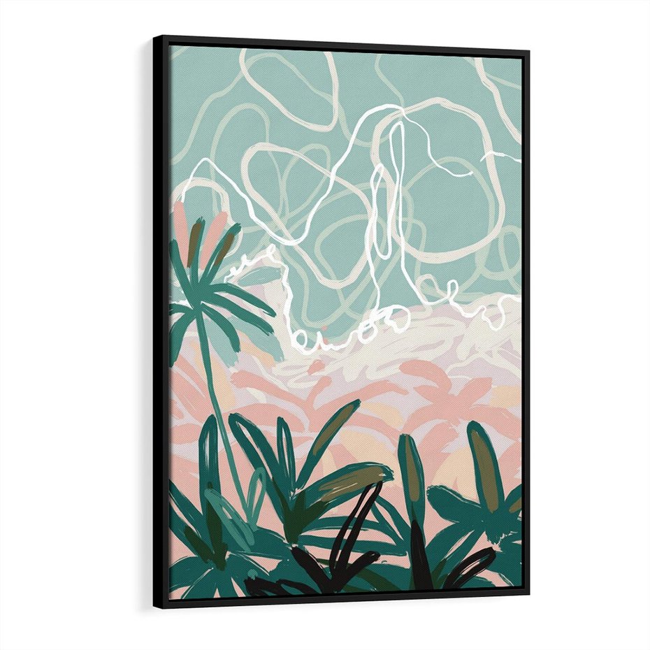 Obraz w ramie 70x100 - Rajski Stan - pastelowy krajobraz, nowoczesny plakat - rama czarna