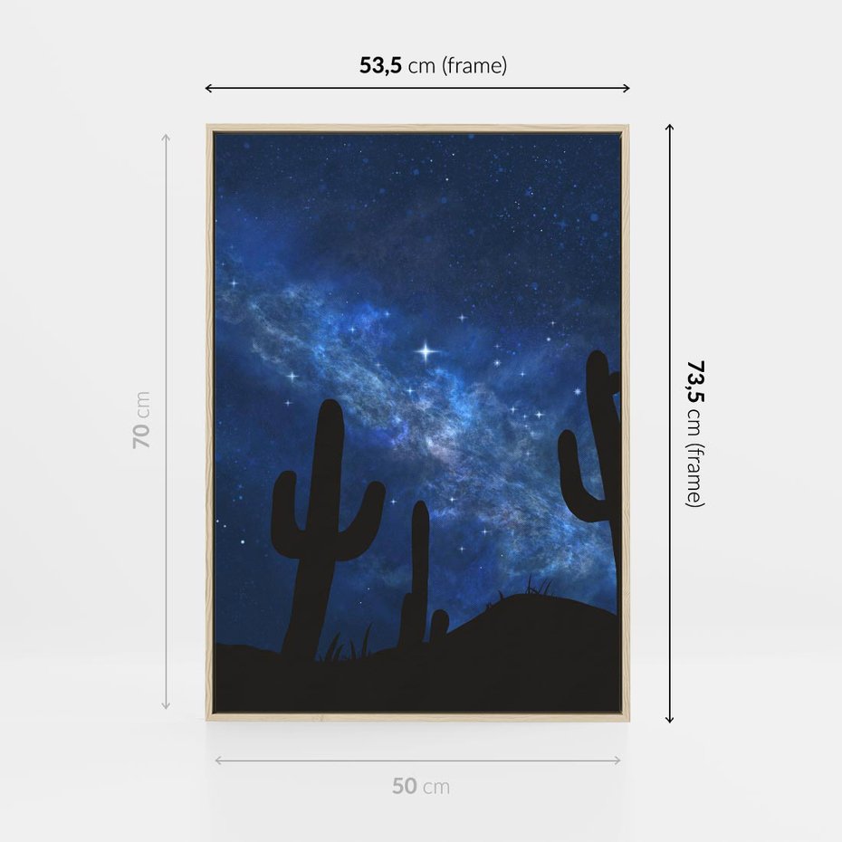Obraz w ramie 50x70 - Nocne Tajemnice Pustyni - gwieździsta noc, granatowe niebo - rama drewno