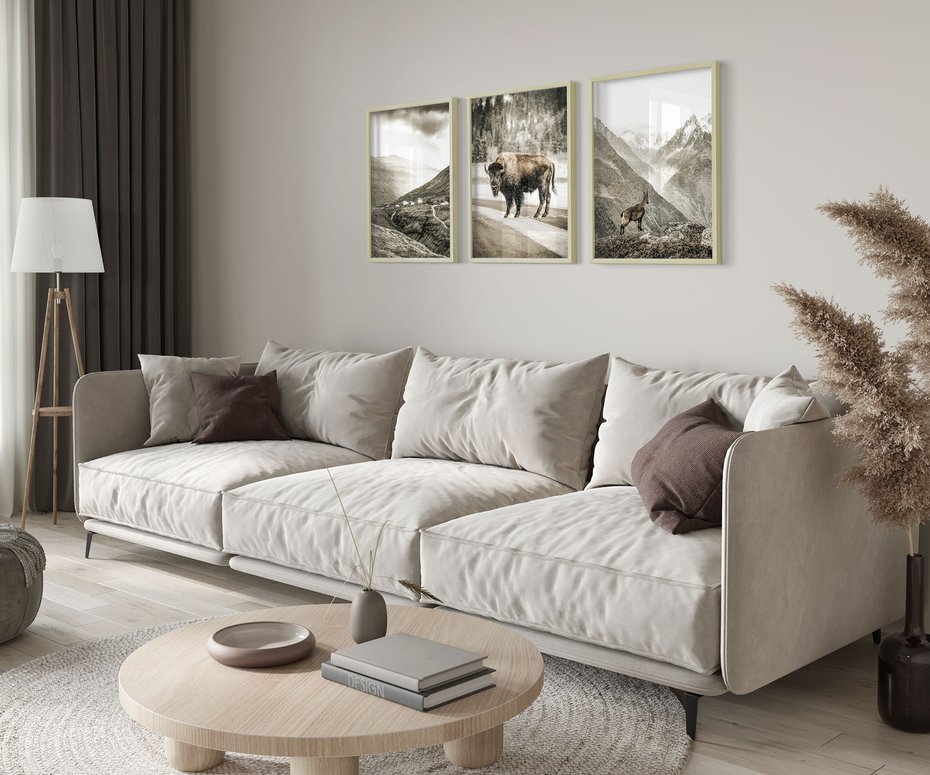 Zestaw obrazy w ramie 30x40 galeria - Góry, bizon, kozica - rama drewno