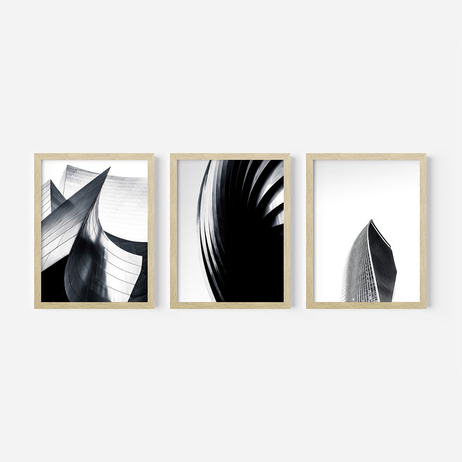 Zestaw obrazy w ramie 30x40 galeria - Nowoczesne, wieżowce, architektura - rama drewno