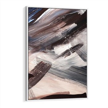 Obraz w ramie 50x70 - Eksploracja Dramaturgii - abstrakcyjny chaos, chatyczne maźnięcia pędzla - rama biała