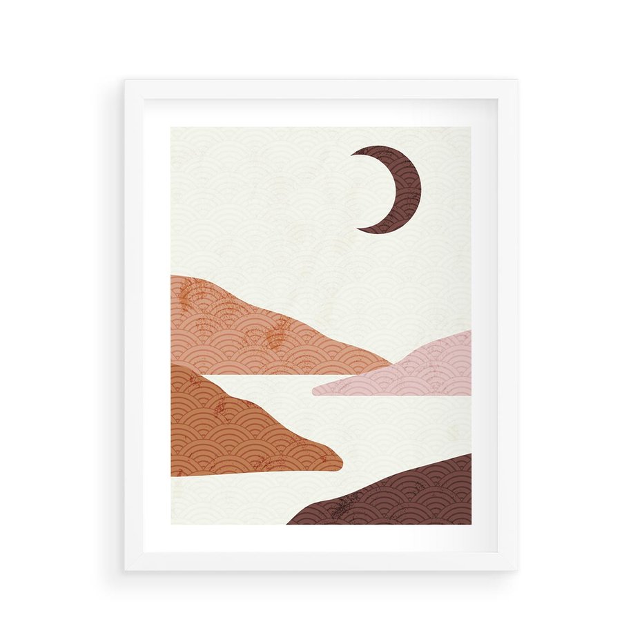 Plakat w ramie 40x50 - Księżycowa Refleksja - nowoczesna sztuka, góry - rama biała
