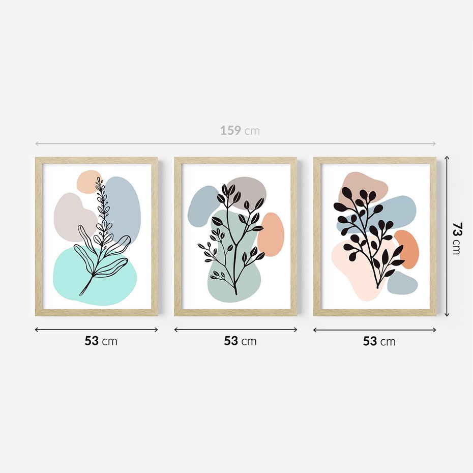 Zestaw obrazy w ramie 50x70 galeria - Rosliny, graficzne, minimalizm - rama drewno