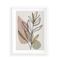 Plakat w ramie 50x70 - Impulsy Subtelnej Harmonii - abstrakcyjny obraz boho, liście - rama biała