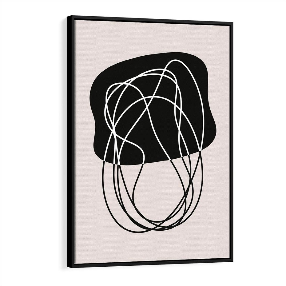 Obraz w ramie 70x100 - Abstrakcyjne Harmonie - abstrakcyjne szkicowane linie, minimalizm - rama czarna