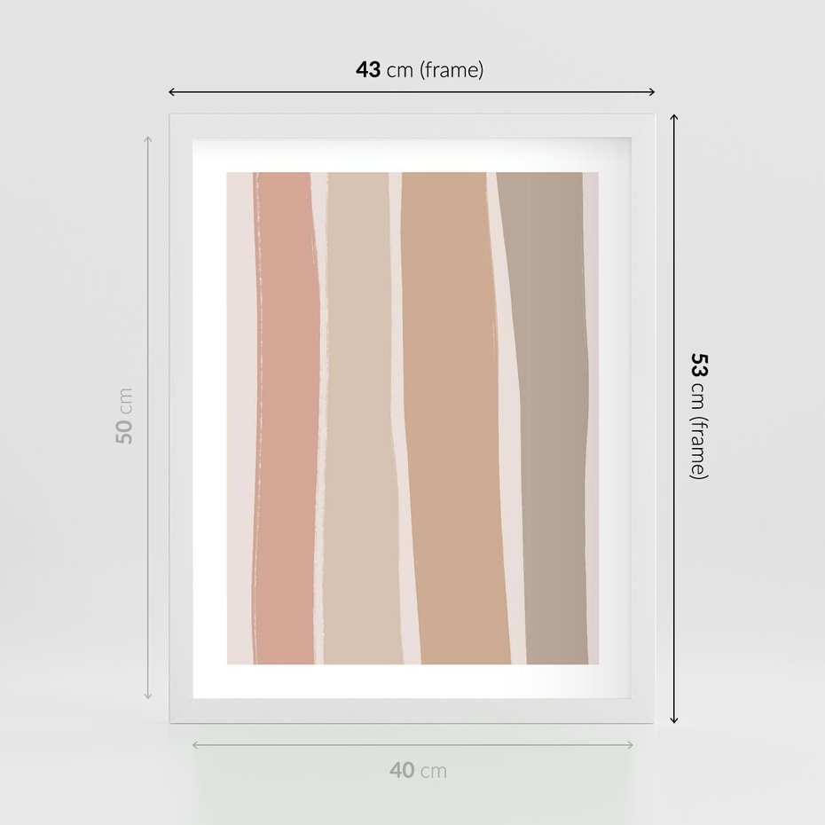 Plakat w ramie 40x50 - Tęczowa Zgaszona Aura - abstakcyjne tęczowe pasy, delikatne odcienie beżu - rama biała