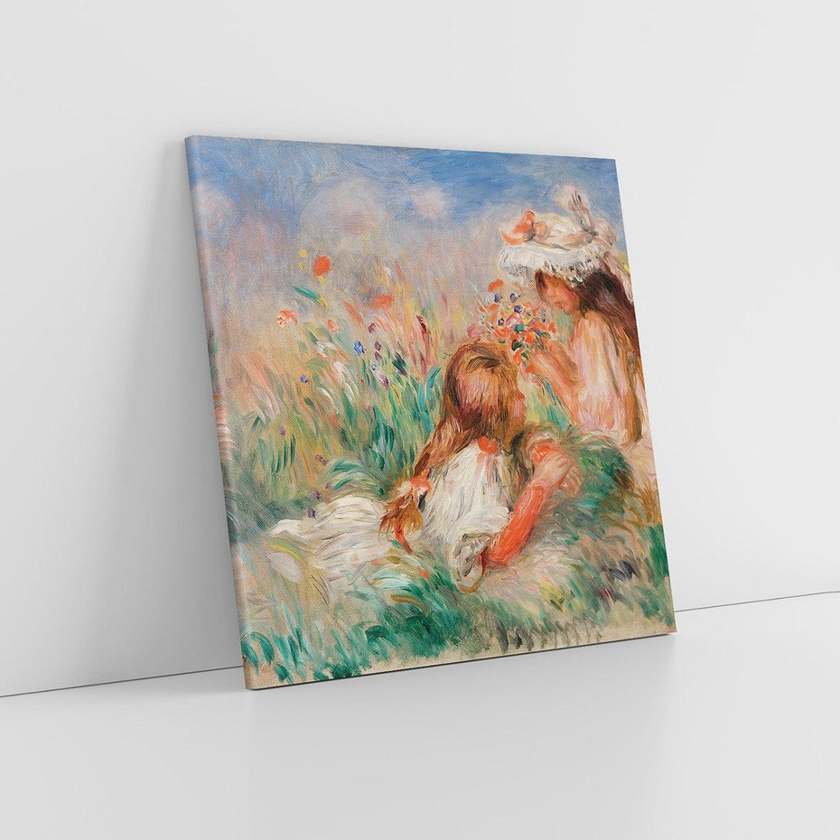 Obraz na płótnie 70x70 - Girls in the Grass Arranging a Bouquet, Pierre-Auguste Renoir - Reprodukcja - reprodukcja, obraz na płótnie