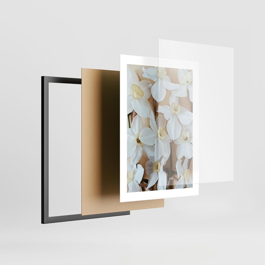 Plakat w ramie 30x40 - Białe Narcyzy - narcyzy, kwiaty - rama czarna