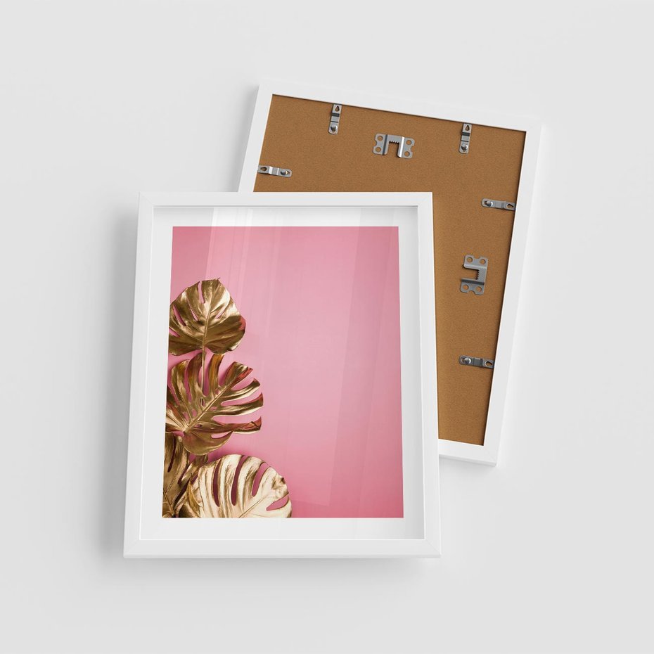 Plakat w ramie 40x50 - Luksusowa Elegancja - złote, liście - rama biała