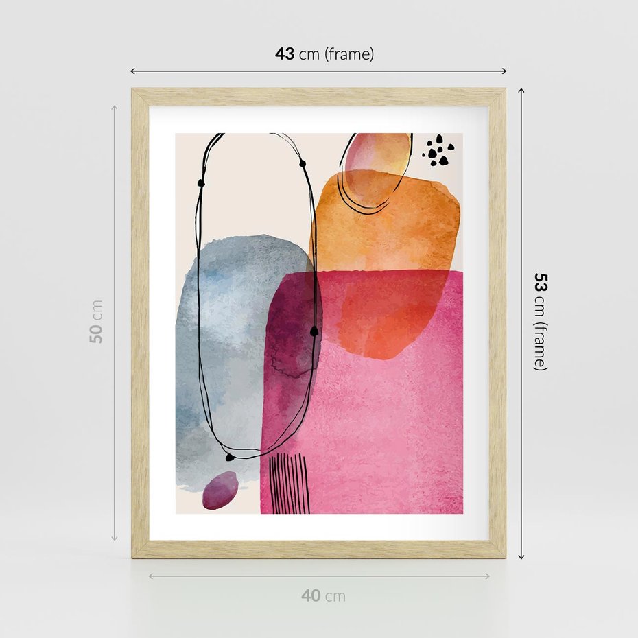 Plakat w ramie 40x50 - Kolorowe Pastelowe Spektrum - kolorowe pastelowe plamy, rozmyte żywe kolory - rama drewno