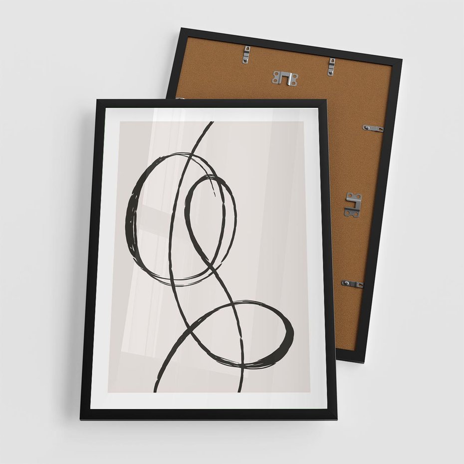 Plakat w ramie 50x70 - Zaklęte Linie - abstrakcyjne szkicowane linie, minimalizm - rama czarna