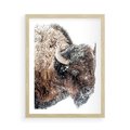 Plakat w ramie 50x70 - Obraz Dzikiej Przyrody w Śnieżnym Otoczeniu - żubr, śnieg - rama drewno