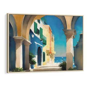 Obraz w ramie 100x70 - Nadmorskie Łuki - akwarela, śródziemnomorski klimat - rama drewno