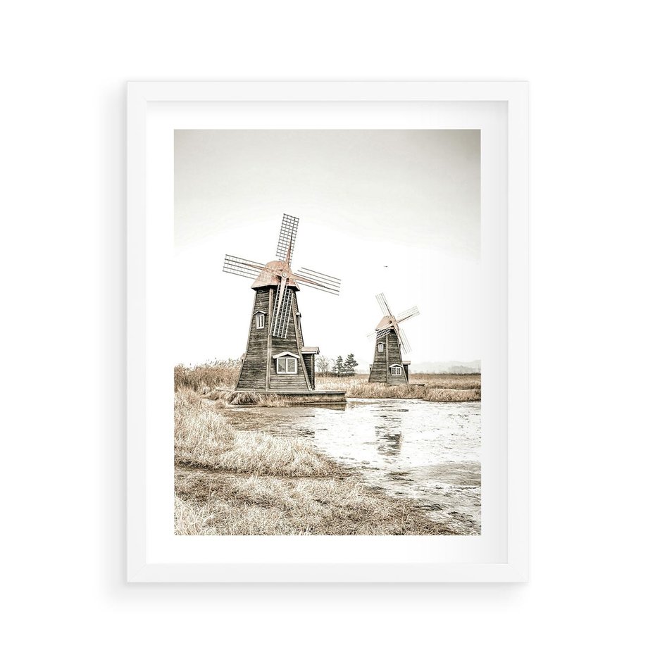 Plakat w ramie 40x50 - Wiejskie Młyny: Rustykalna Fotografia - młyny, rustykalna fotografia - rama biała