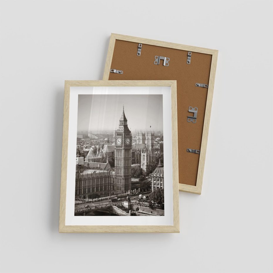 Plakat w ramie 30x40 - Magiczna esencja Londynu: Big Ben i miasto - Big Ben, Londyn - rama drewno