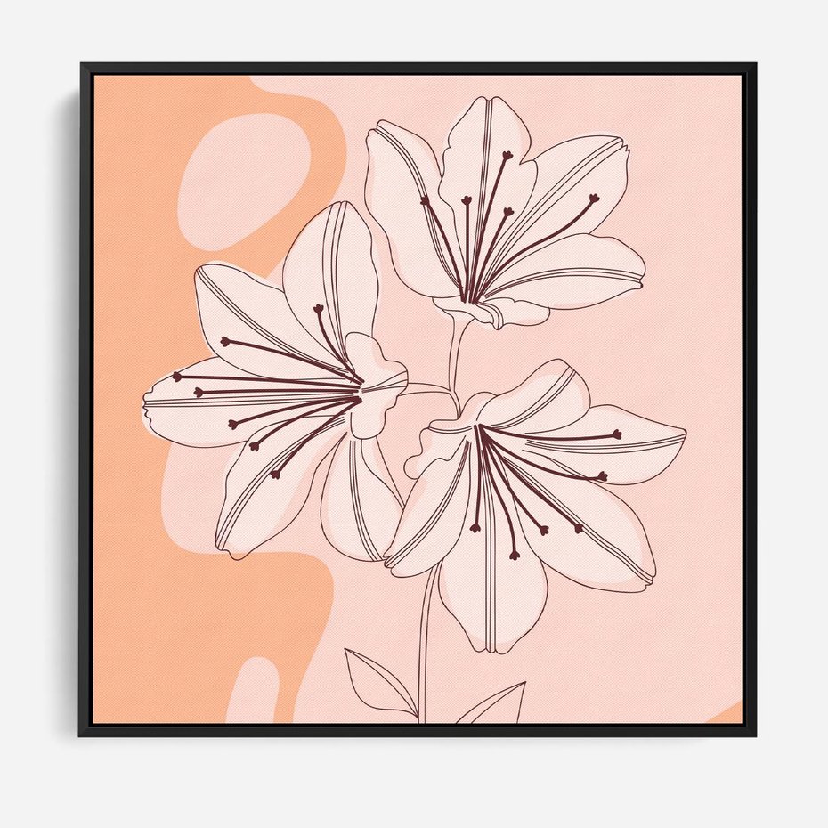 Obraz w ramie 50x50 - Kwiatowa Harmonia - minimalistyczny plakat, pudrowe kwiaty - rama czarna