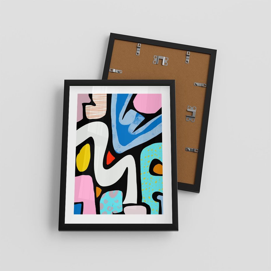 Plakat w ramie 30x40 - Komiksowe Formy - abstrakcyjne formy, komiksowy styl - rama czarna