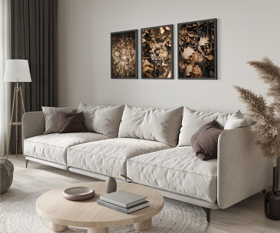 Zestaw obrazy w ramie 30x40 galeria - Las, jesień, jeleń - rama czarna