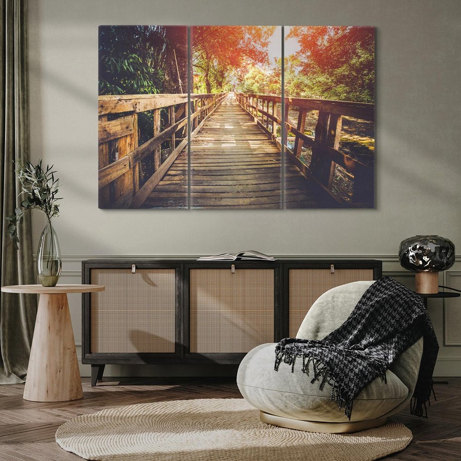 Obraz na płótnie 120x80 - Optyczne wrażenie na drewnianym moście - most, drewniany