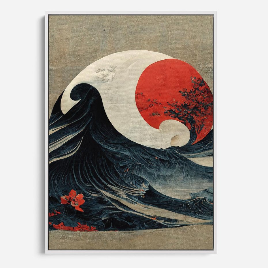 Obraz w ramie 50x70 - Requiem dla marzeń - sztuka japońska, fale oceanu - rama biała