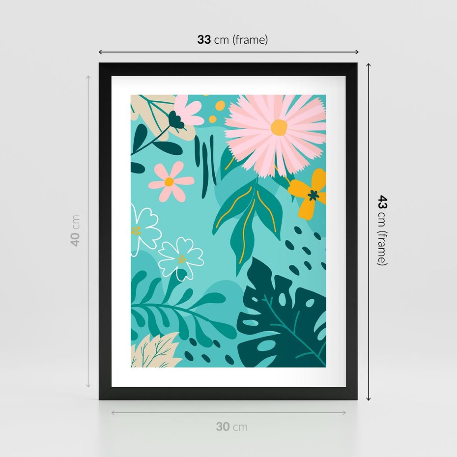 Plakat w ramie 30x40 - Kwiatowe Wibracje - pastelowa kompozycja, kwiaty - rama czarna