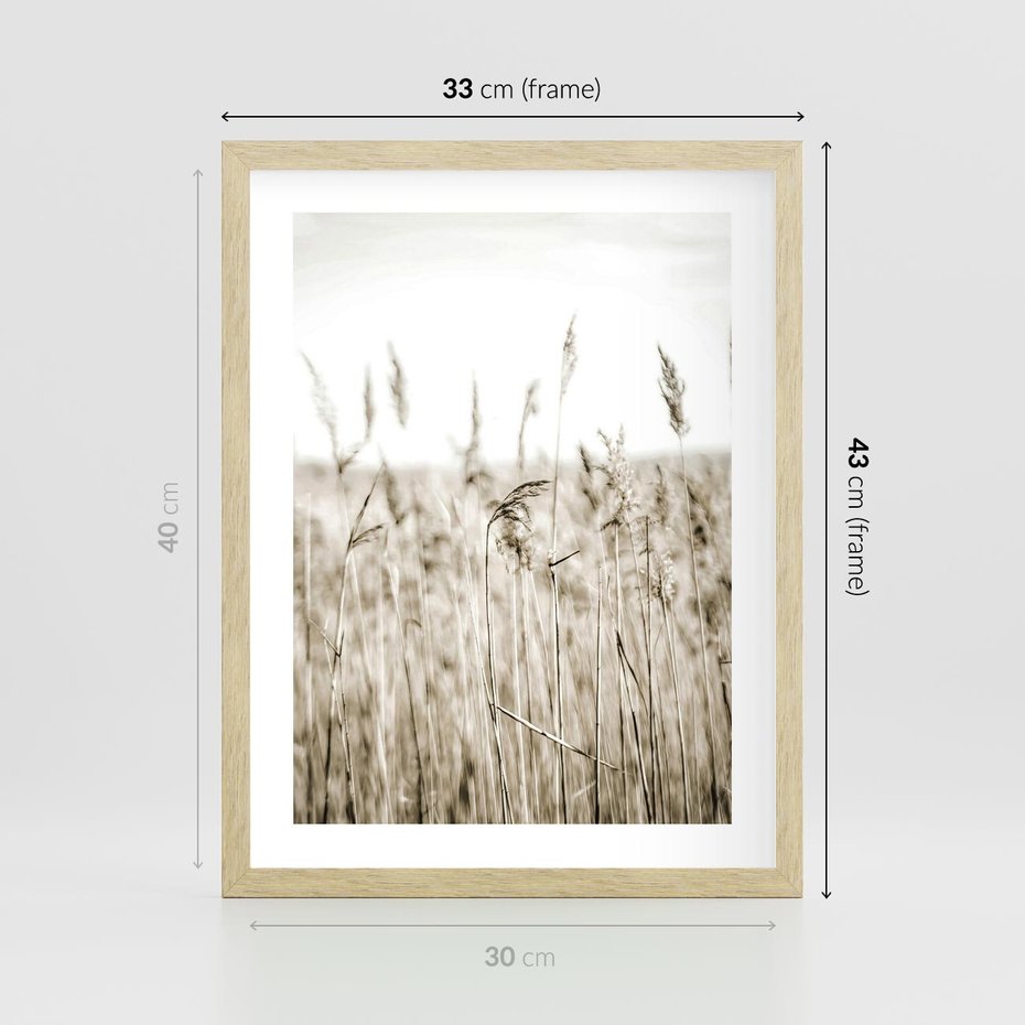Plakat w ramie 30x40 - Nostalgiczny Pejzaż - suche trawy, pole - rama drewno