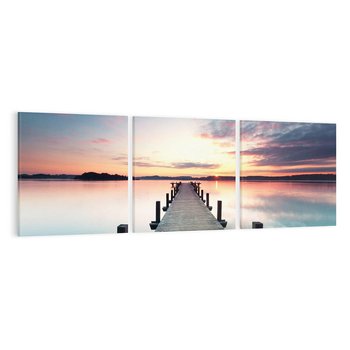 Obraz na płótnie 120x40 - Złote zachody słońca - jezioro, molo