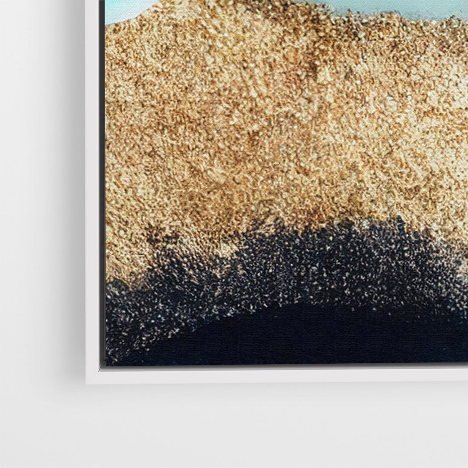 Obraz w ramie 50x70 - Rozlane Turkusy - Turkusowe plamy, złote elementy - rama biała